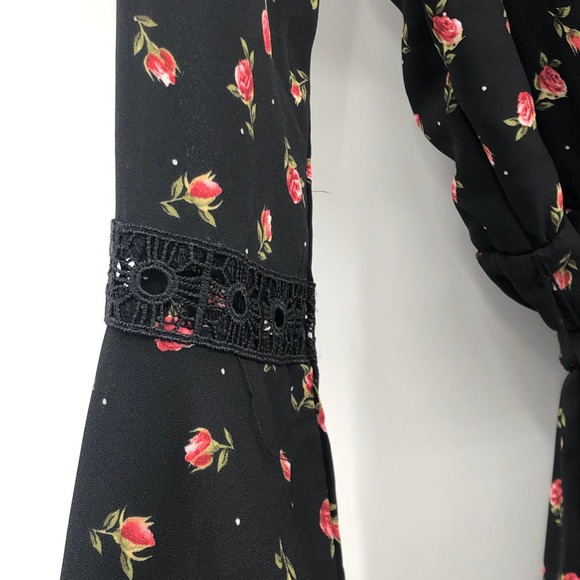 Disney Princess Dress Floral Tie Waist Flounce Sleeve Smocked Open Back Black XL - Picture 5 of 11